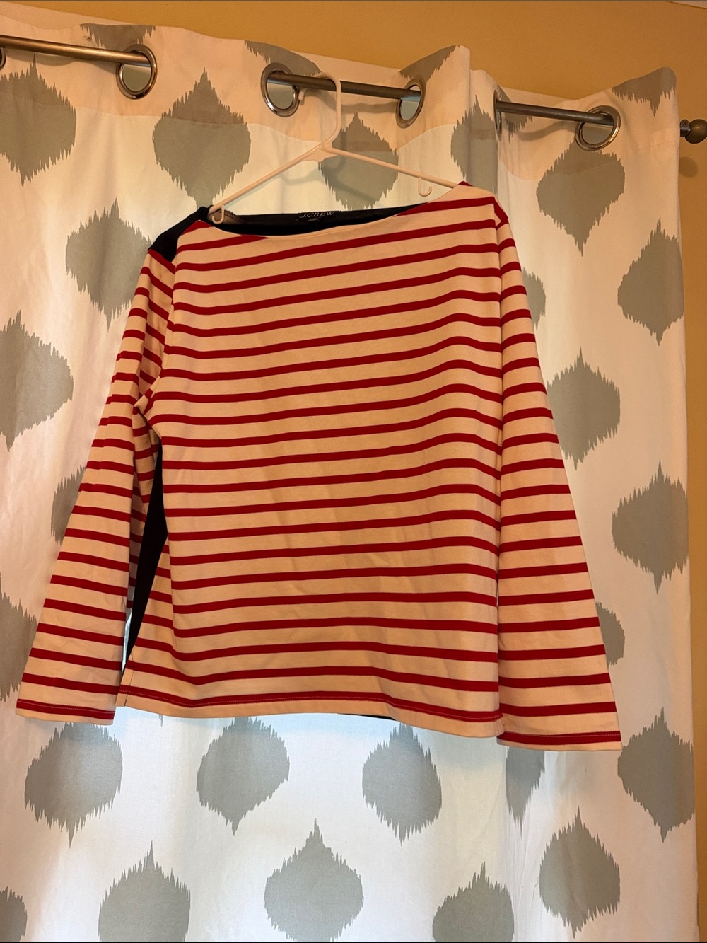 J. Crew Red and Cream Stripe Boatneck Long-Sleeve Tee